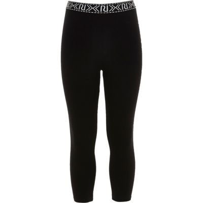 Girls black cropped branded leggings